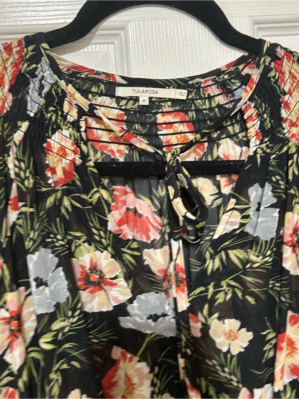 Tularosa Black Floral Mini Dress LBD Vacation Honeymoon Sheer Summer Sz Med - Picture 3 of 14